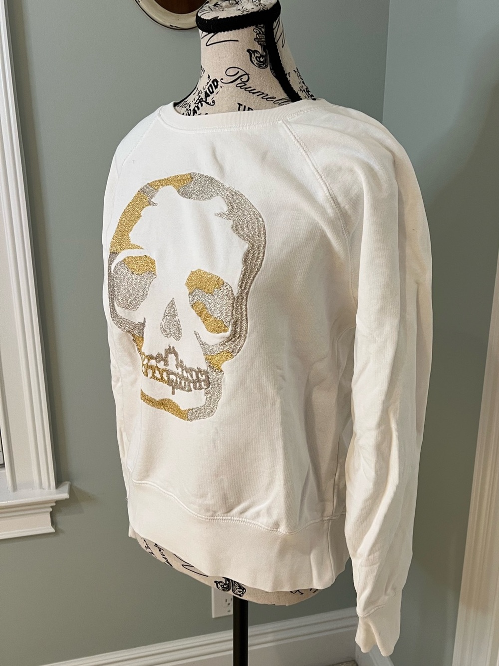 Zadig & Voltaire Upper Skull Sweatshirt | White- Gold -Silver | SZ S | Like New - Picture 5 of 9